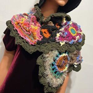 Bohemian Crochet Shawl  Wrap with Multicolor Patterns